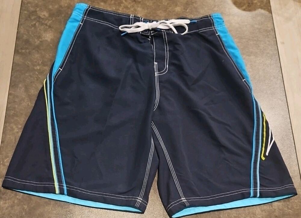 Speedo Swim Trunks Mens Size Large Blue Slash Pockets Drawstring Lined